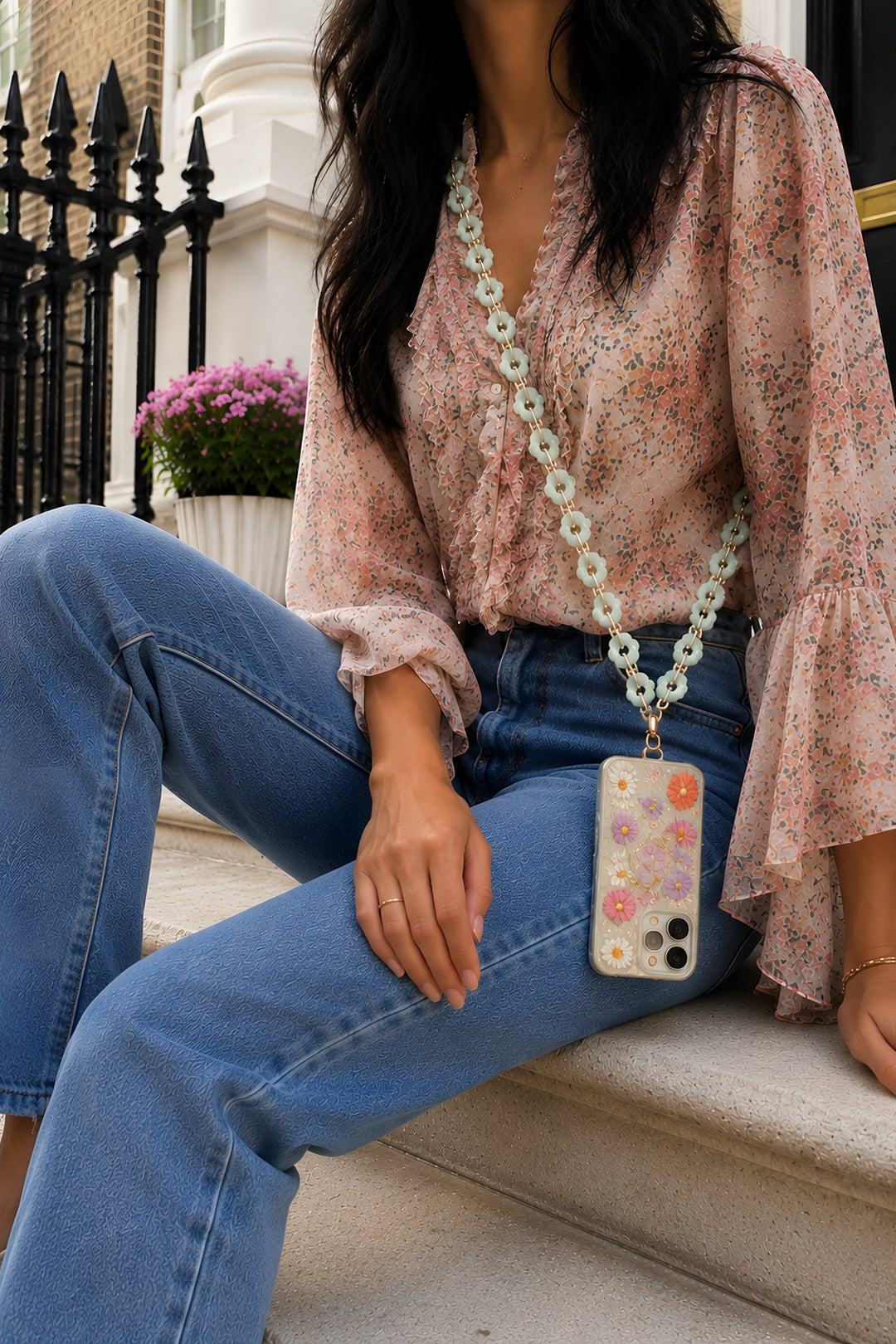 Crossbody Phone Strap Floral Green