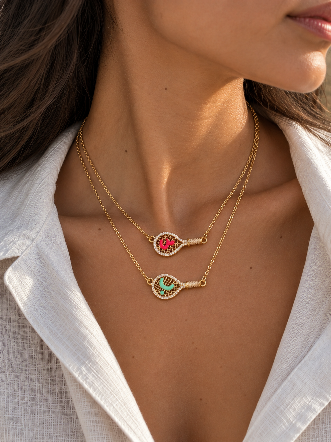 Arab Letter Racquet Necklace Dark Pink