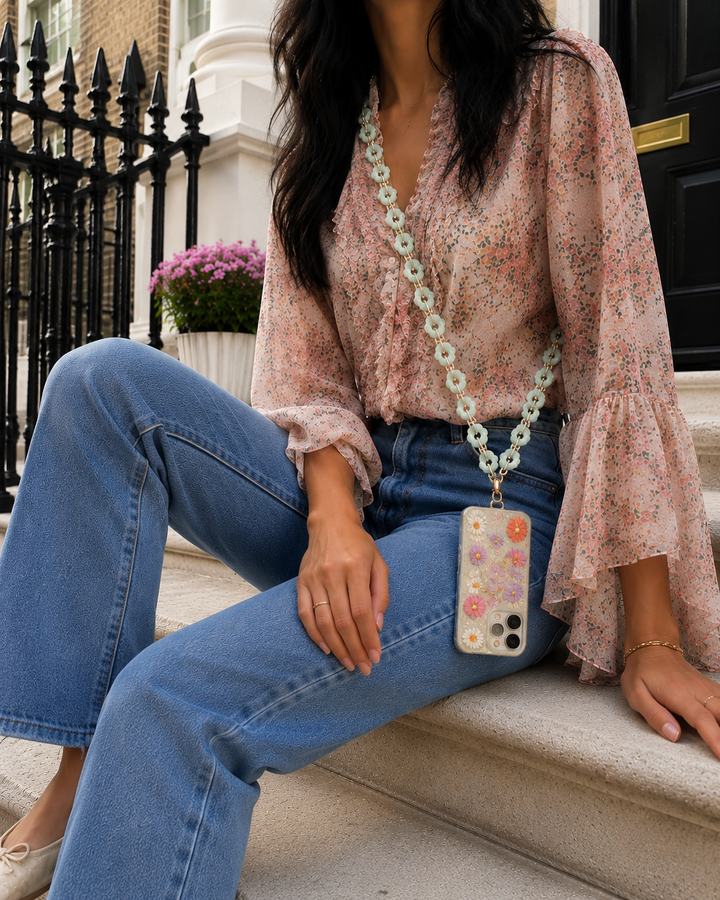 Crossbody Phone Strap Floral Green