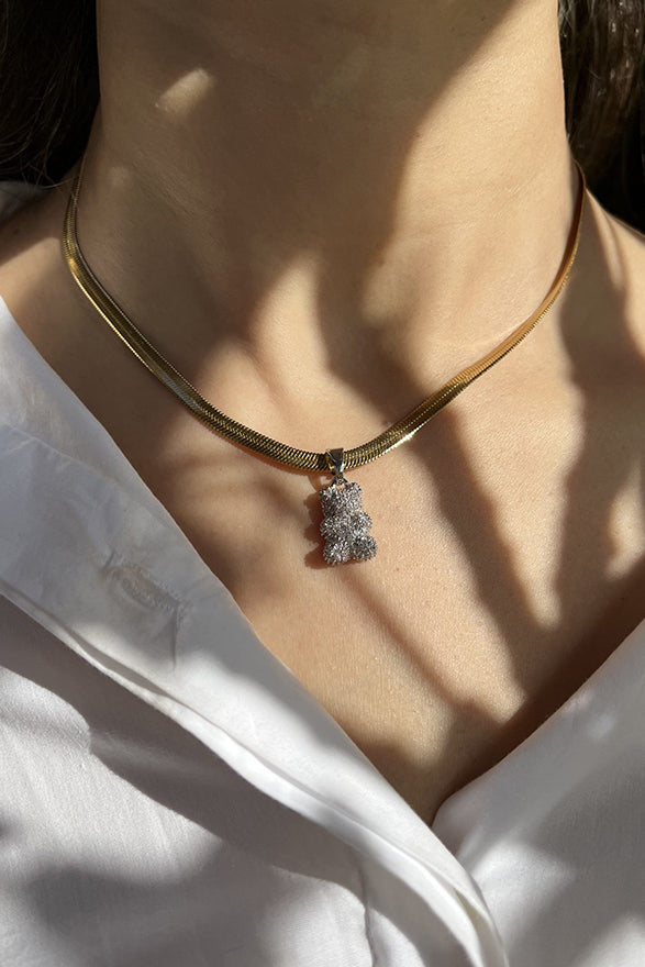 Silver Pave Gummy Bear Pendant