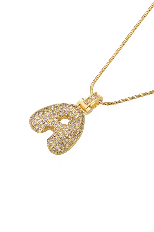 Gold Puffy Pave Initial Necklace