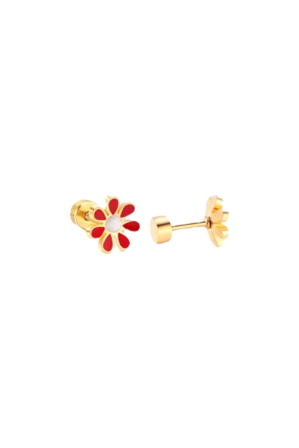 Kids Flower Studs Red